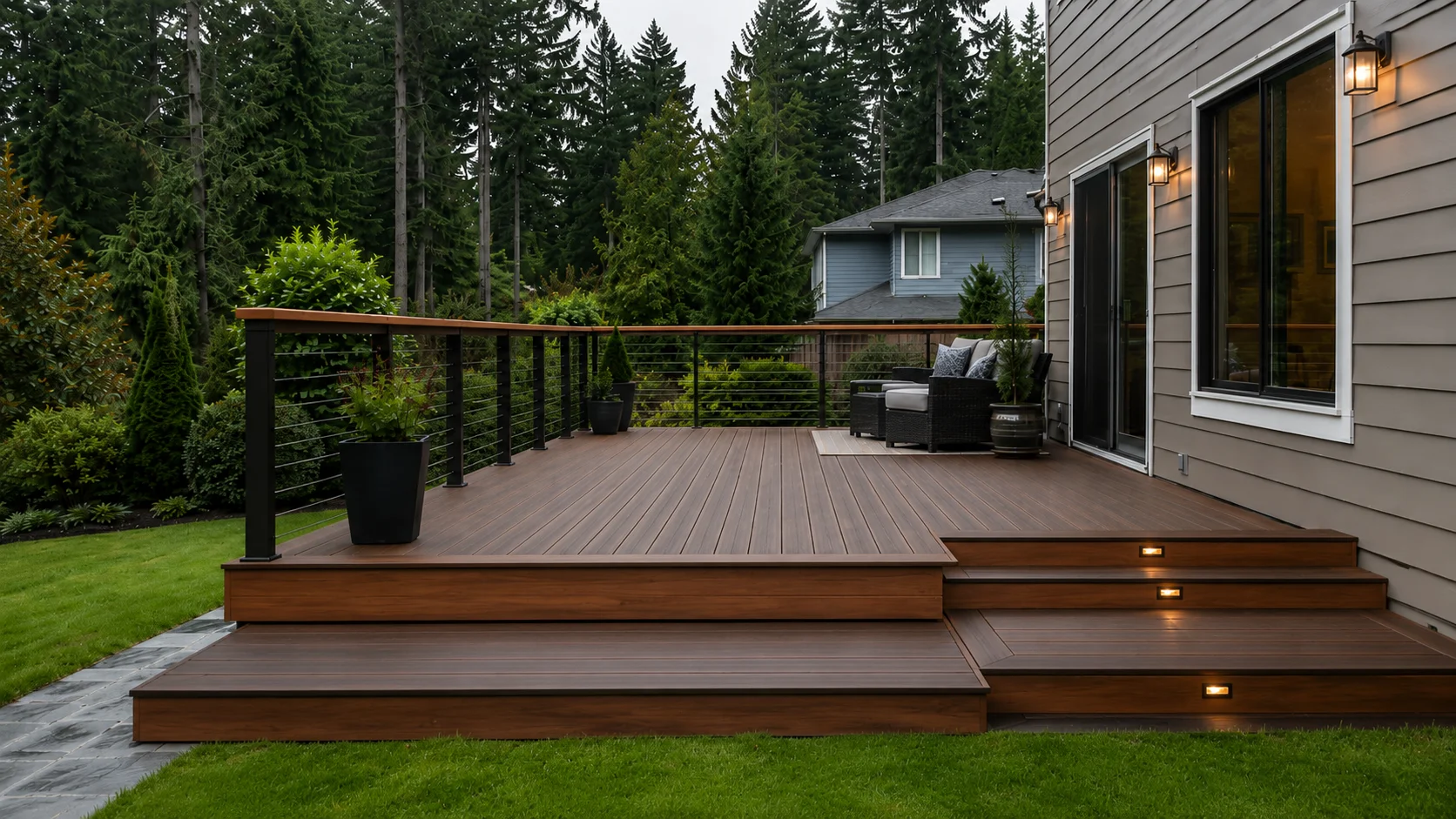 Elevated Trex Composite Deck & Cable Railing